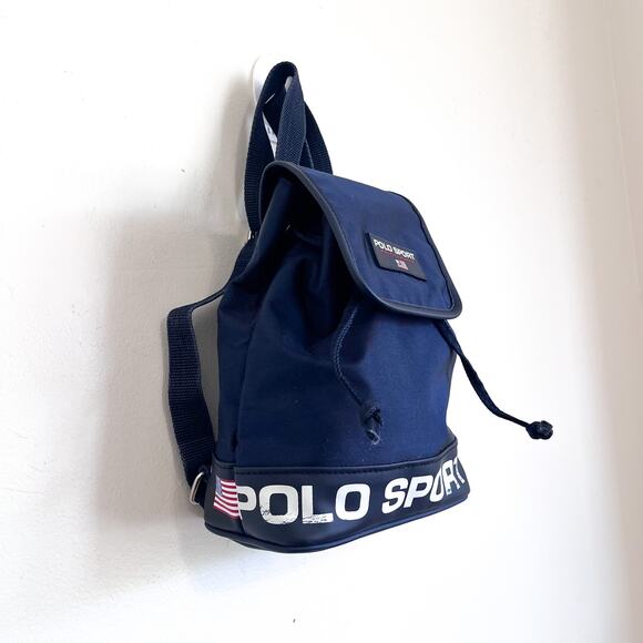 Vintage Y2K Polo Sport Ralph Lauren Mini Backpack Bucket Bag Blue Preppy USA - Picture 3 of 10